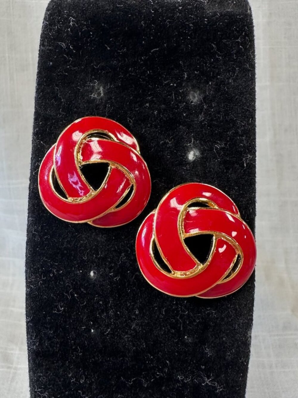 Vintage Napier Red Enameled Love Knot Earrings